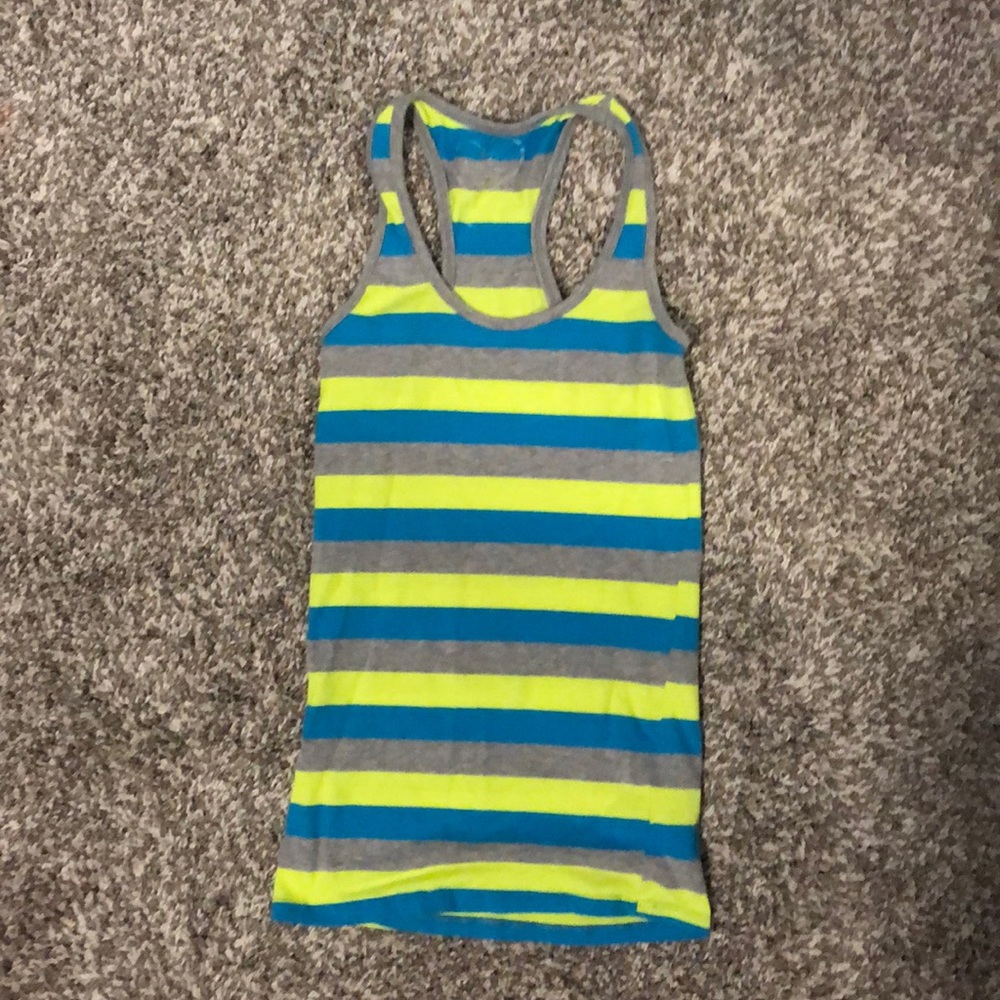 Gray green and blue striped tank top